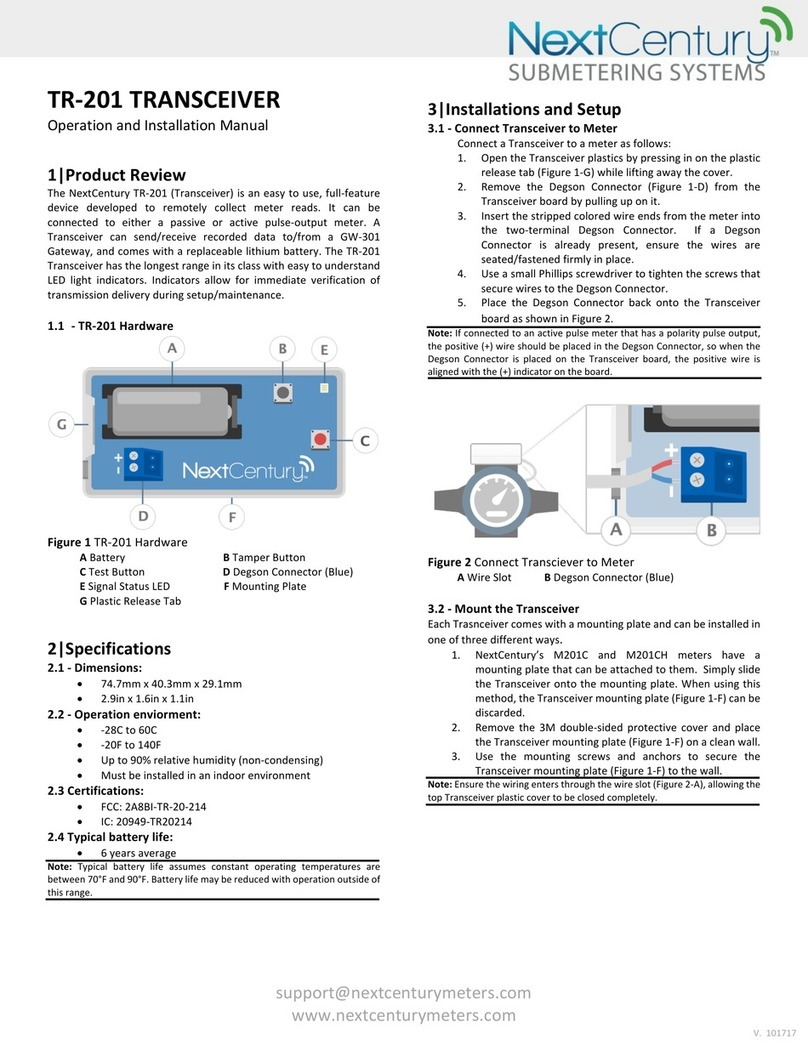 Next Century TR-201 Operation and installation manual