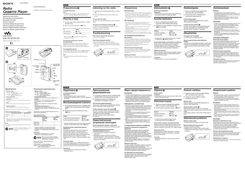 Sony Walkman WM-FX193 operating instructions