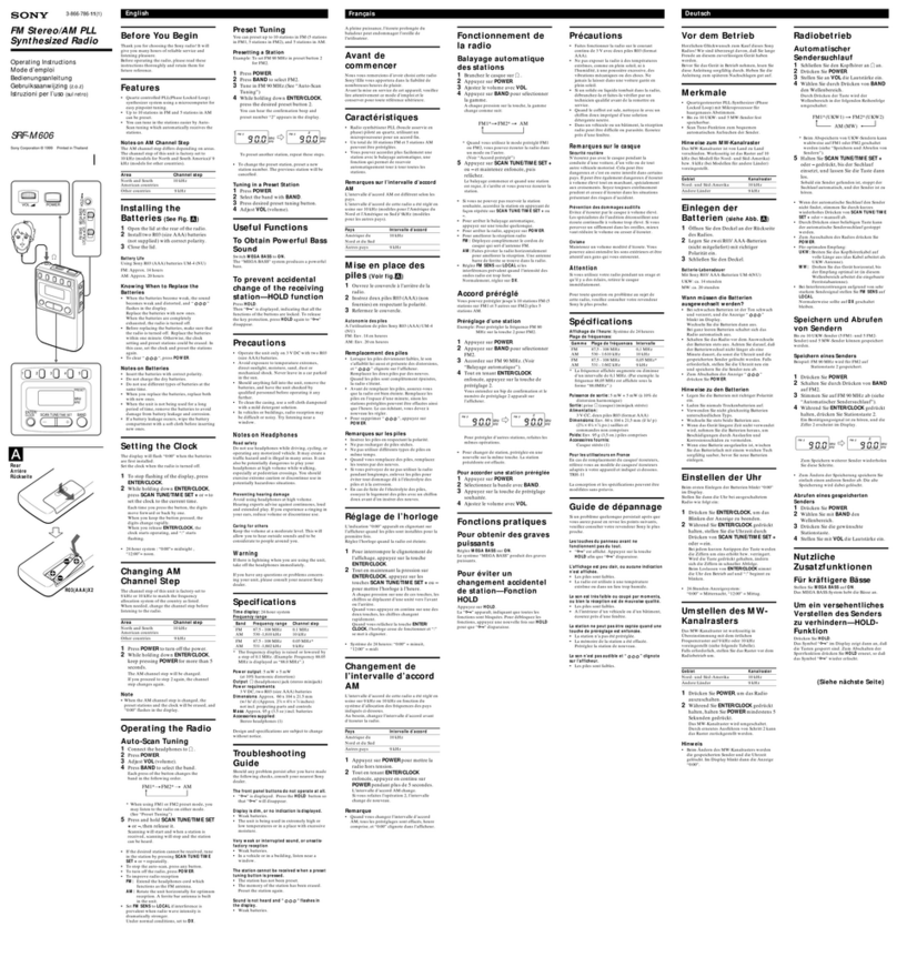Sony SRF-M606 operating instructions