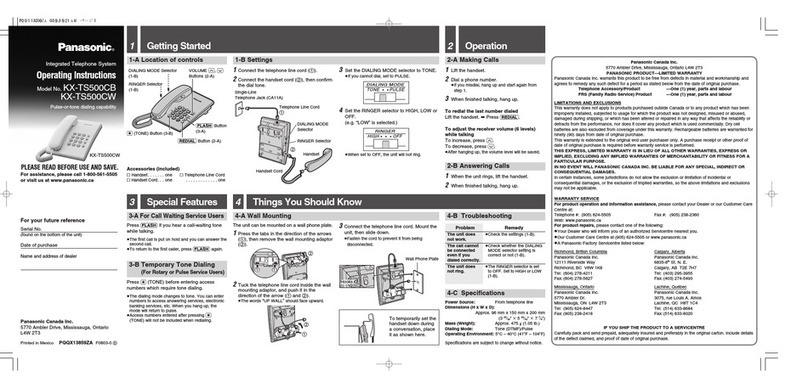 Panasonic KX-TS500CW operating instructions