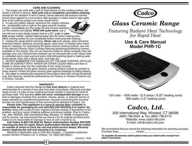 Cadco PHR-1C Use & care manual