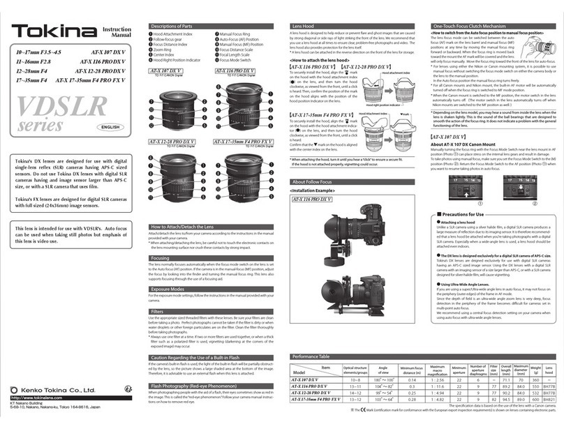 Tokina AT-X 116 PRO DX II instruction manual