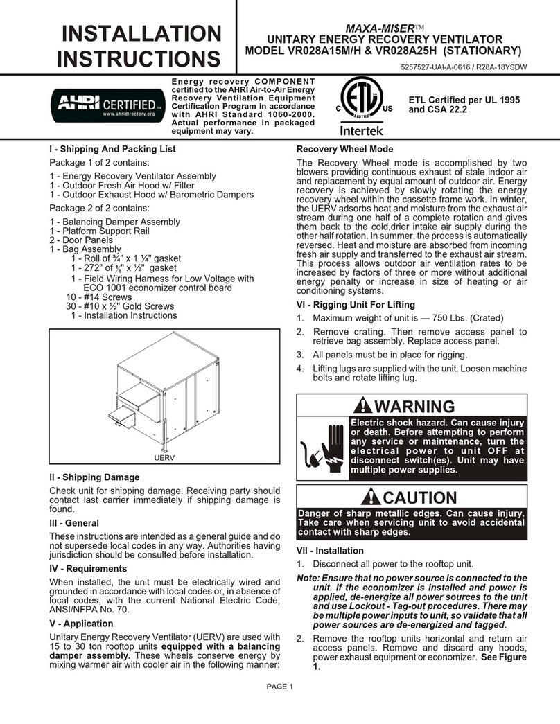 York International VR028A15H installation instructions