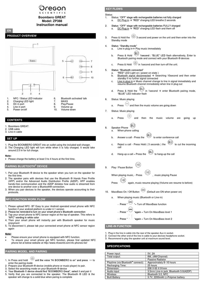 Oregon Scientific Boombero GREAT WZP388 instruction manual