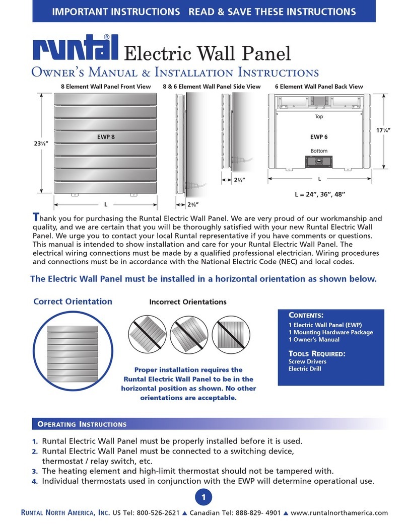 Runtal EWP series Owner's manual & operating instructions