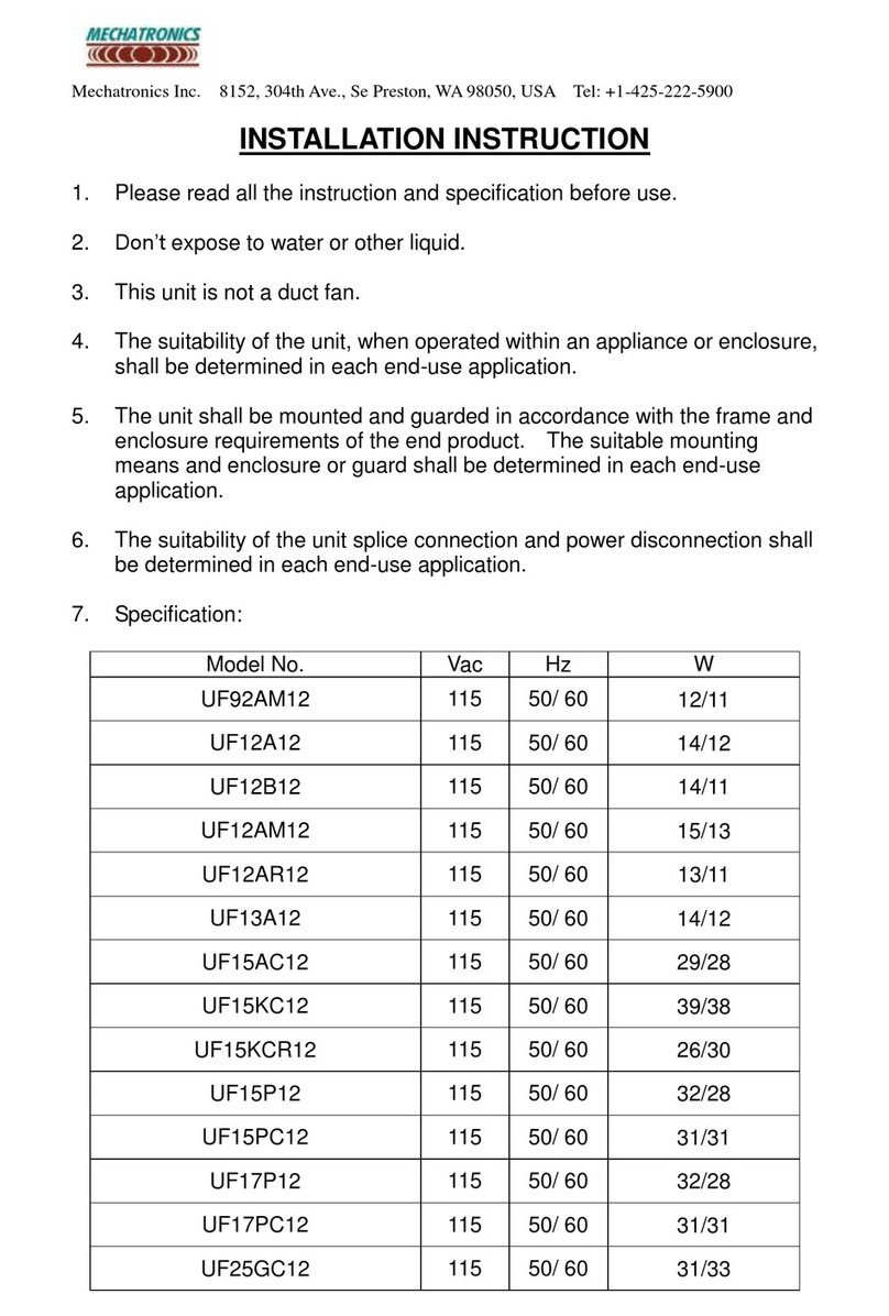 Mechatronics UF92AM12 Installation instruction