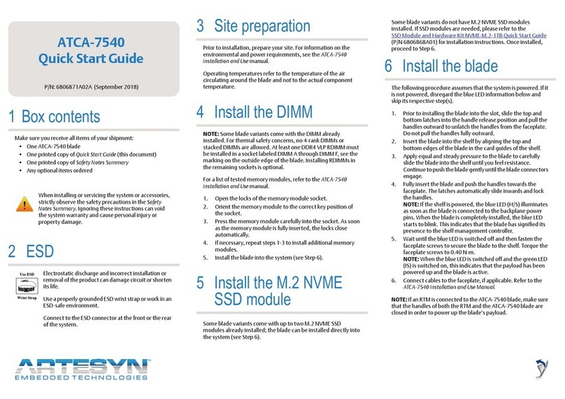ARTESYN EMBEDDED TECHNOLOGIES ATCA-7540 quick start guide
