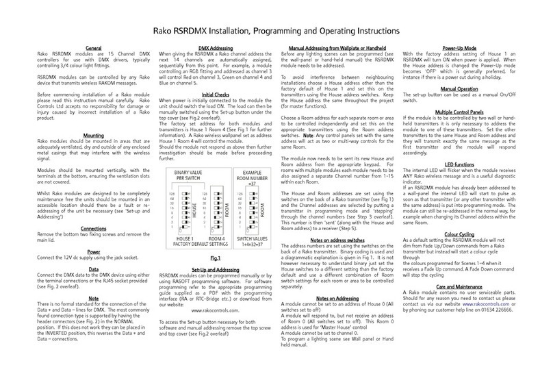 rako RSRDMX Installation, Programming and Operating Instructions