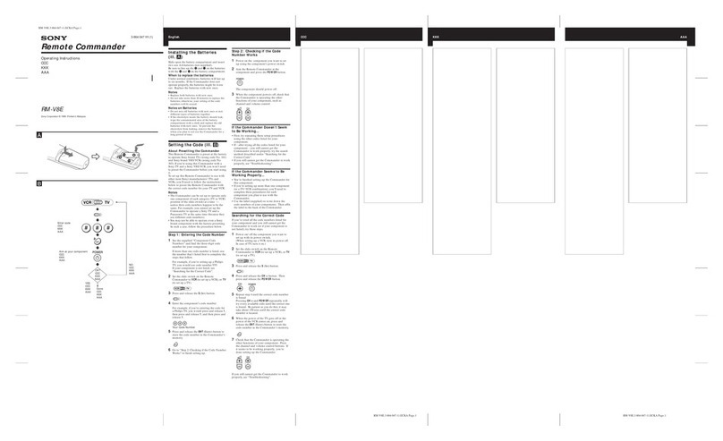 Sony rm-v8e operating instructions