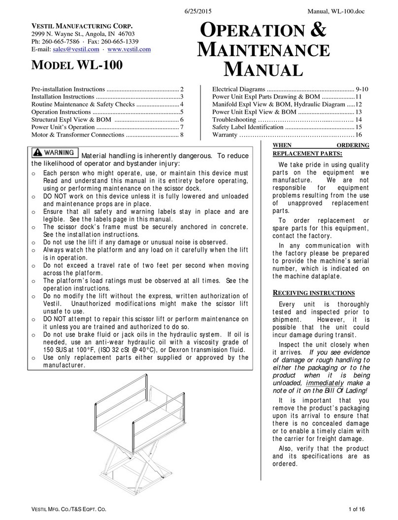 Vestil WL-100 Operation & maintenance manual