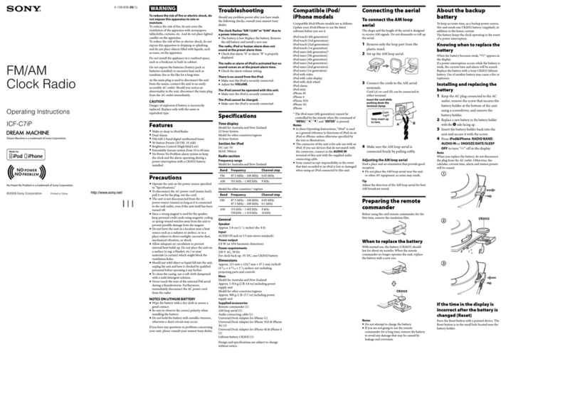 Sony Dream Machine ICF-C7iP operating instructions