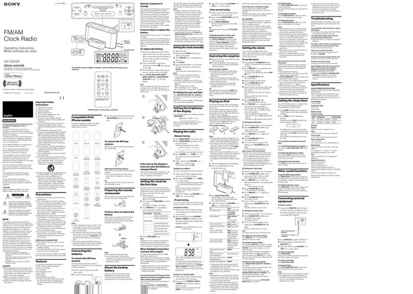 Sony Dream Machine ICF-CS10iP operating instructions