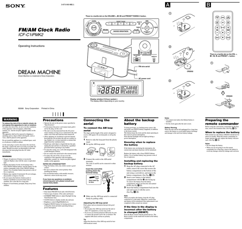 Sony Dream Machine ICF-C1iPMK2 operating instructions