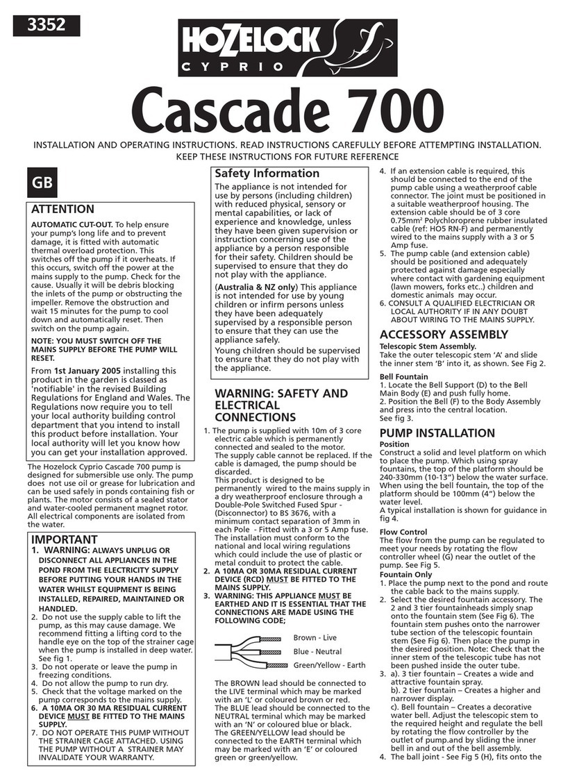 Hozelock Cyprio Cascade 700 Installation and operating instructions Hozelock Cyprio Cascade 700 Installation and operating instructions