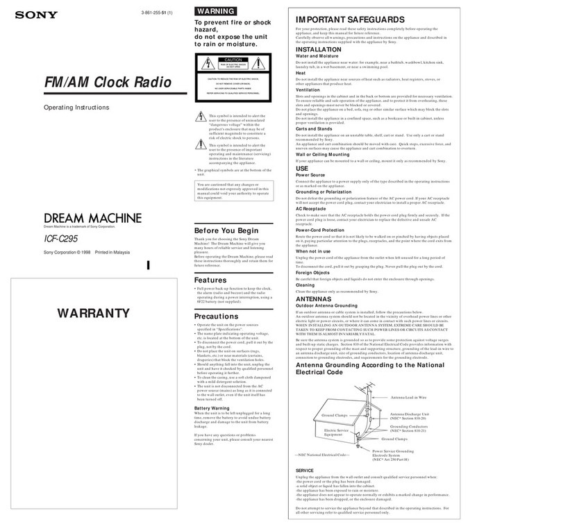 Sony DREAM MACHINE ICF-C295 operating instructions