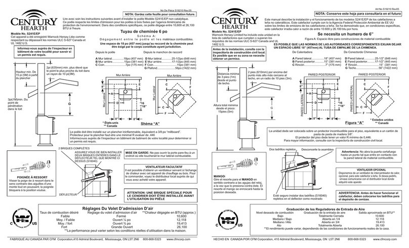 Century Hearth S241EP quick start guide