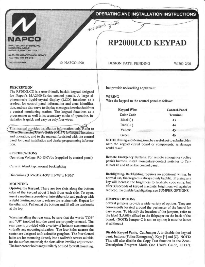 NAPCO Magnum Alert RP2000LCD installation instructions