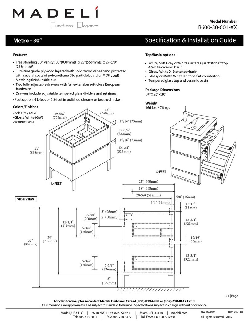 Madeli Metro-30 B600-30-001 Series Specification & installation guide Madeli Metro-30 B600-30-001 Series Specification & installation guide