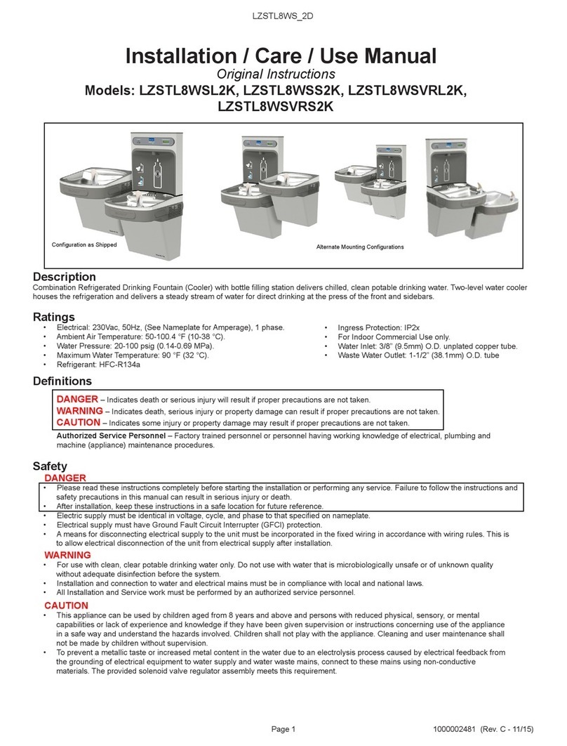 Elkay LZSTL8WSL2K Installation, care & use manual