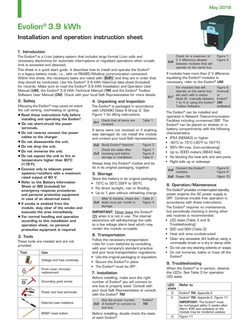 Saft evolion Installation and operation instruction sheet