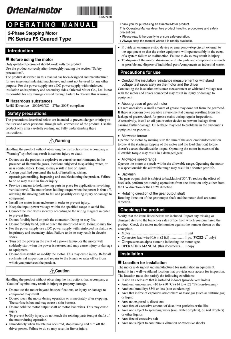 Oriental motor PK Series operating manual
