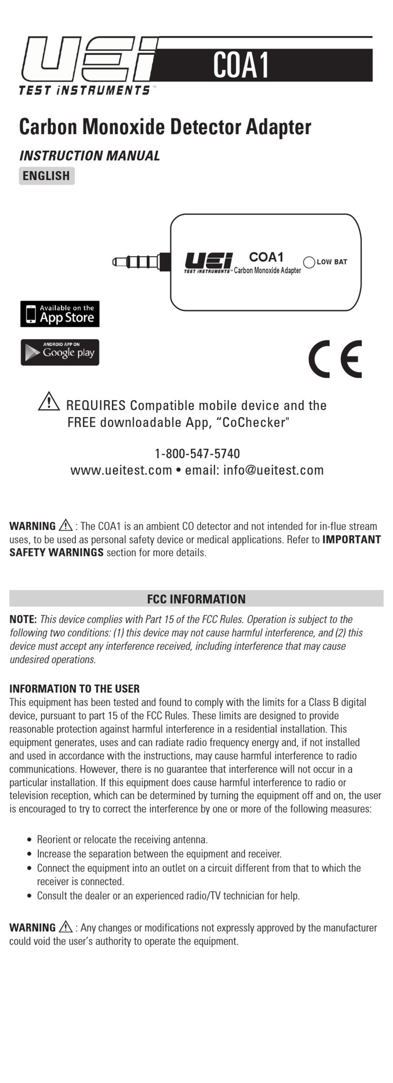 UEi COA1 instruction manual