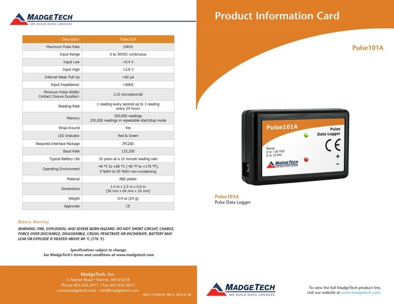 MadgeTech Pulse101A Product Information Card