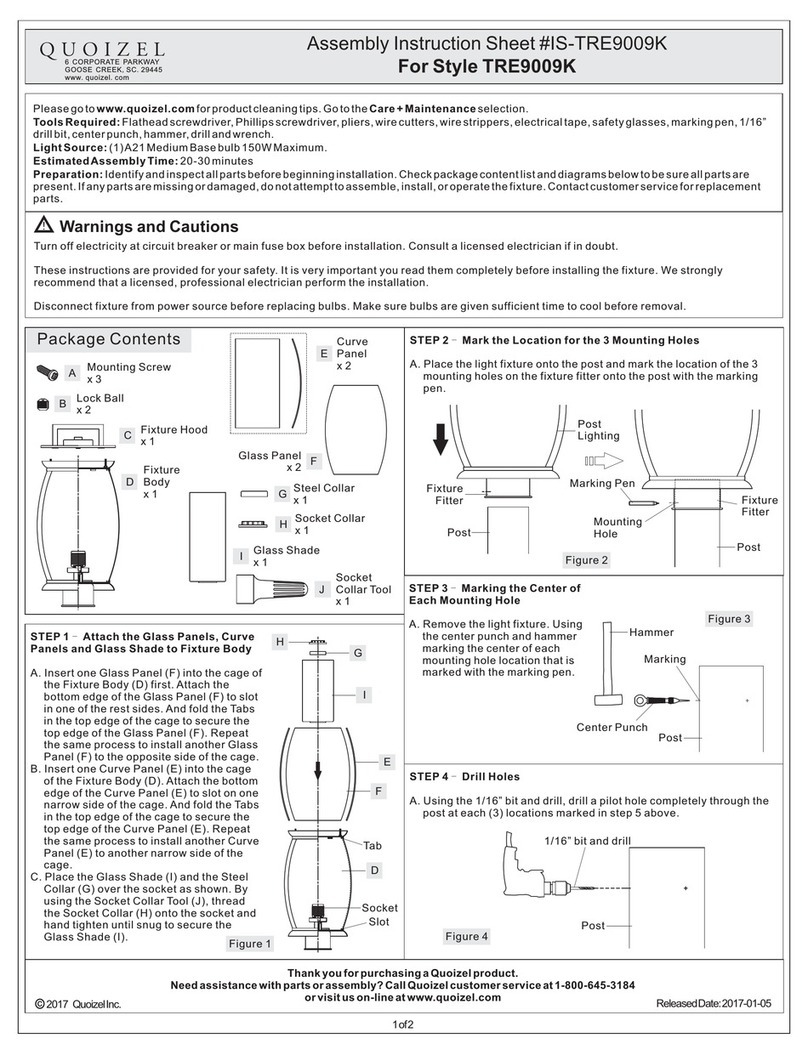Quoizel TRE9009K Assembly instruction sheet