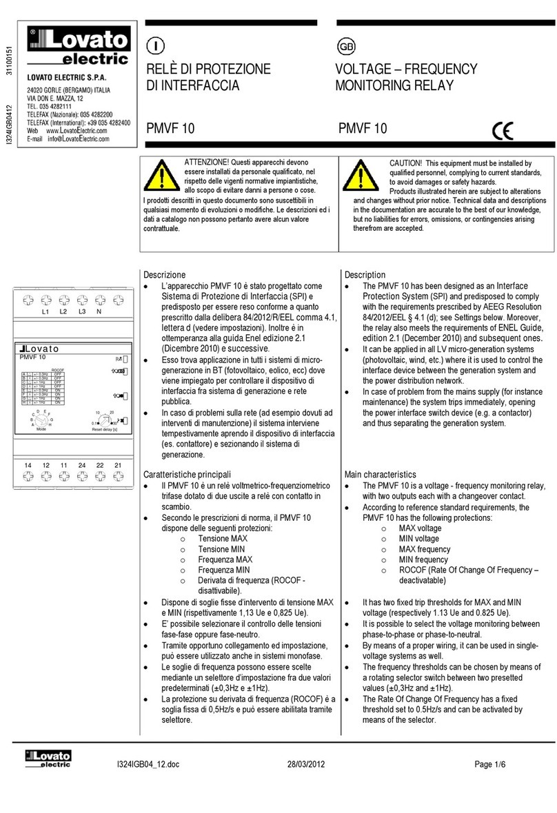 LOVATO ELECTRIC PMVF 10 quick start guide