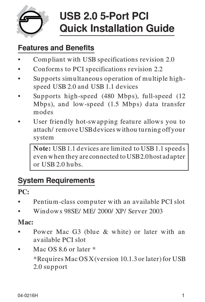 SIIG USB 2.0 5-Port PCI User manual