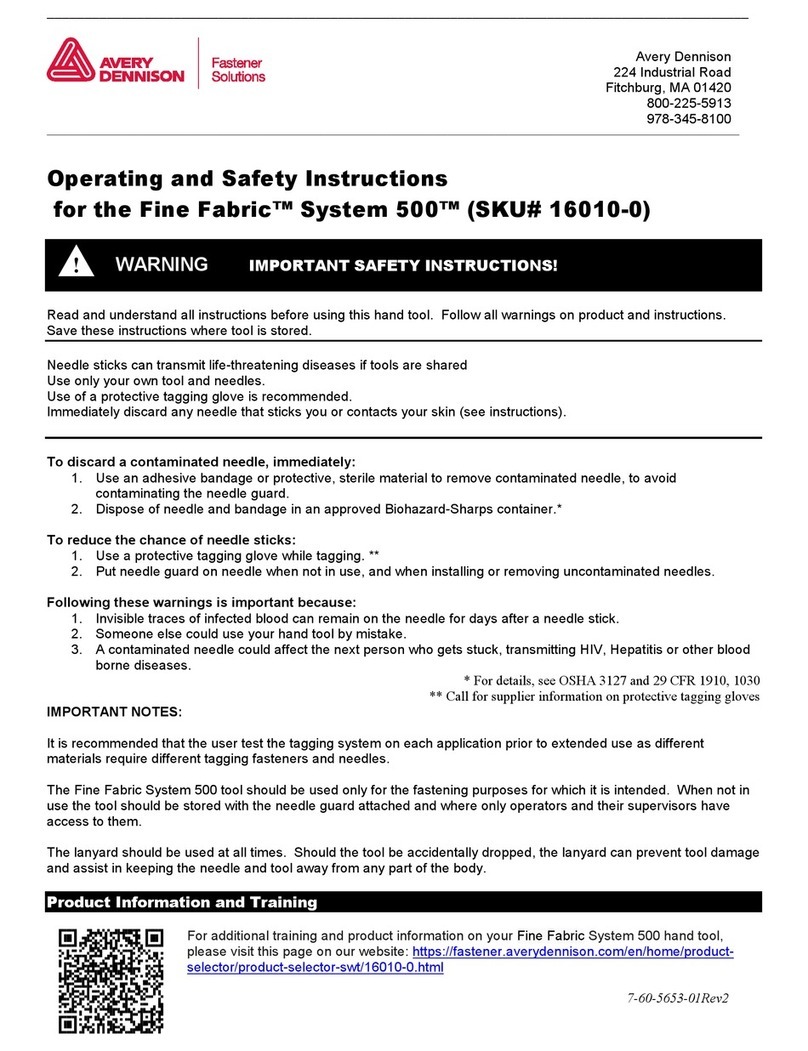 Avery Dennison Fabric System 500 Operating and safety instructions