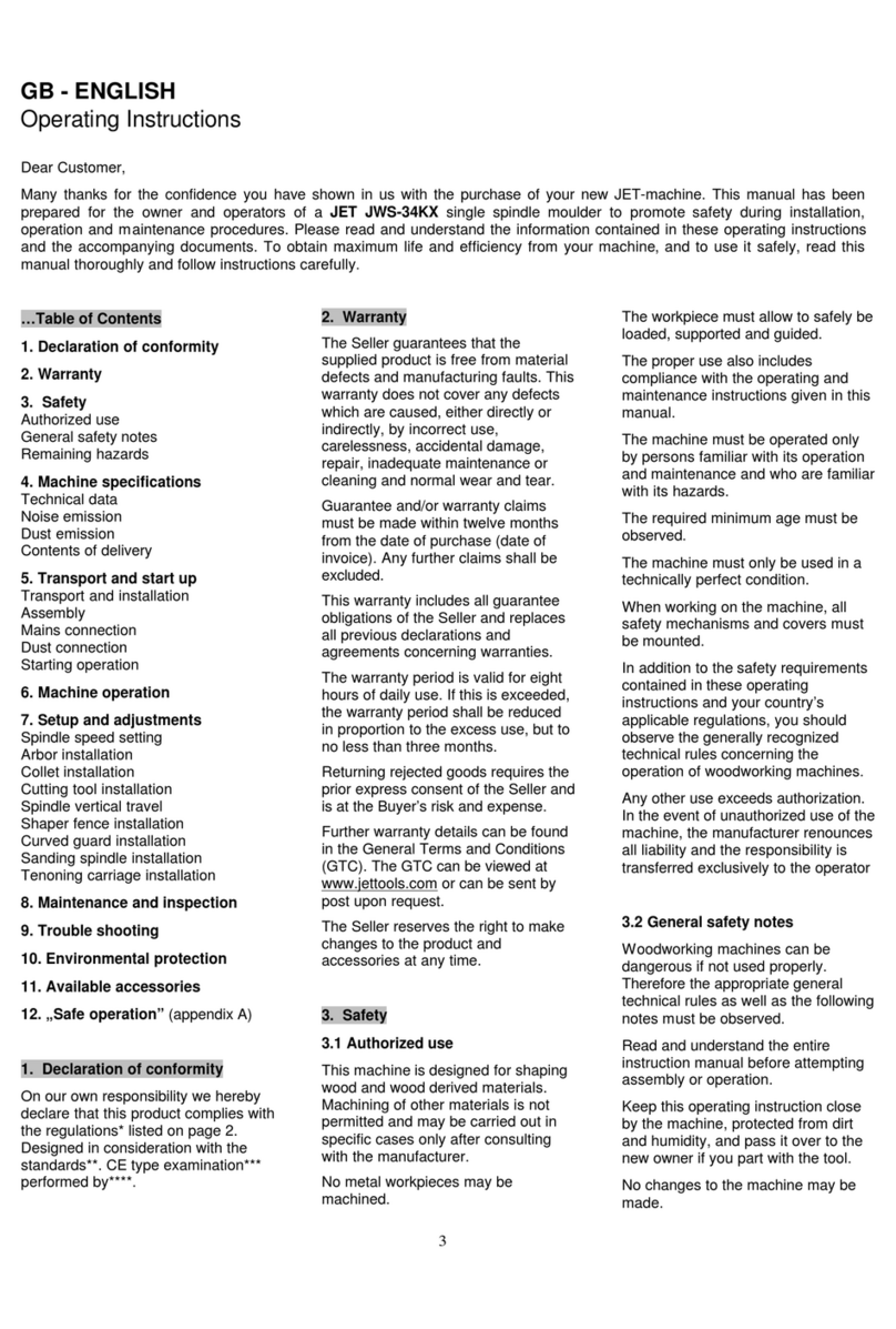 Jet JWS-34KX operating instructions