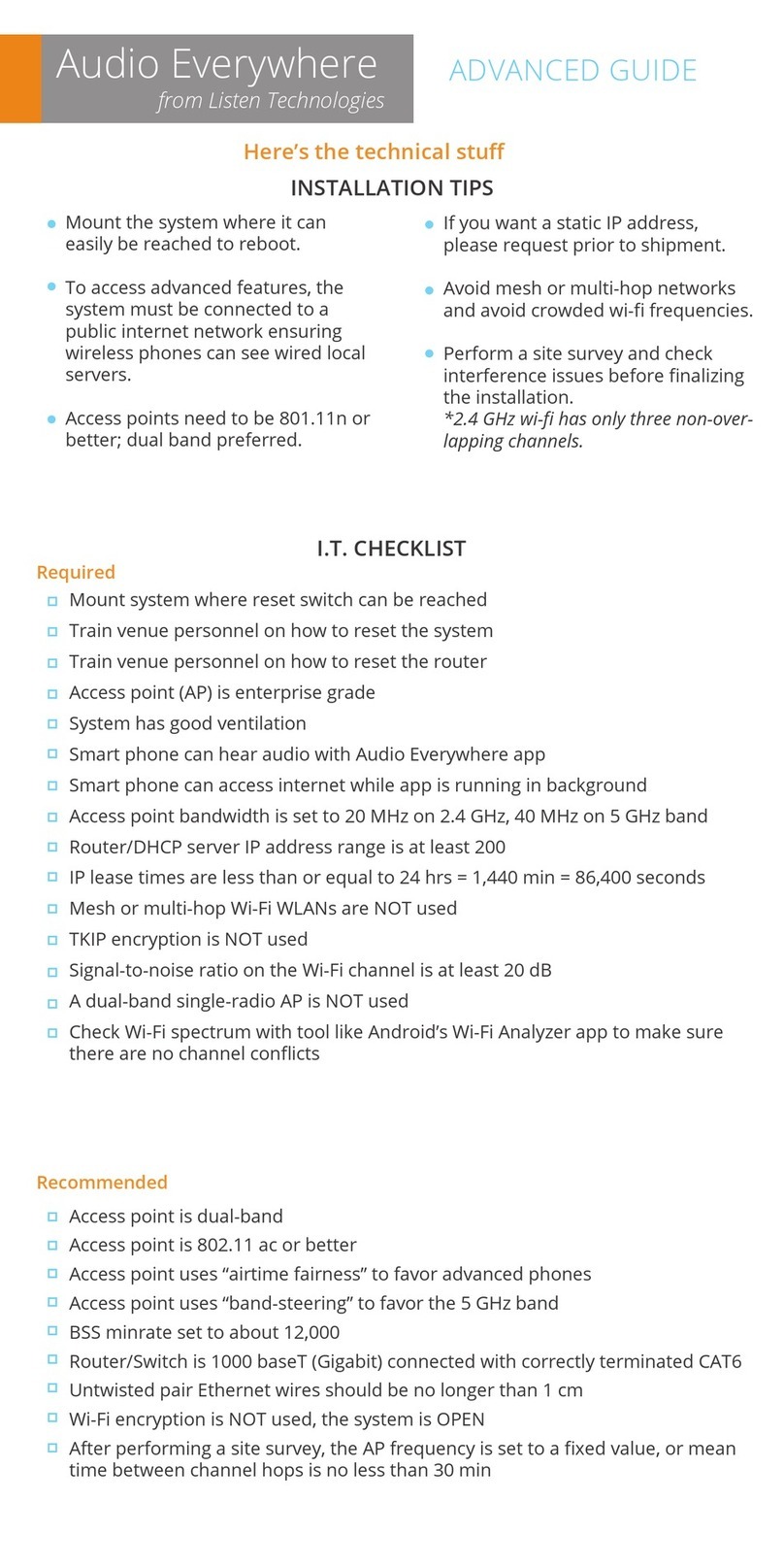 Listen Technologies Audio Everywhere Setup guide