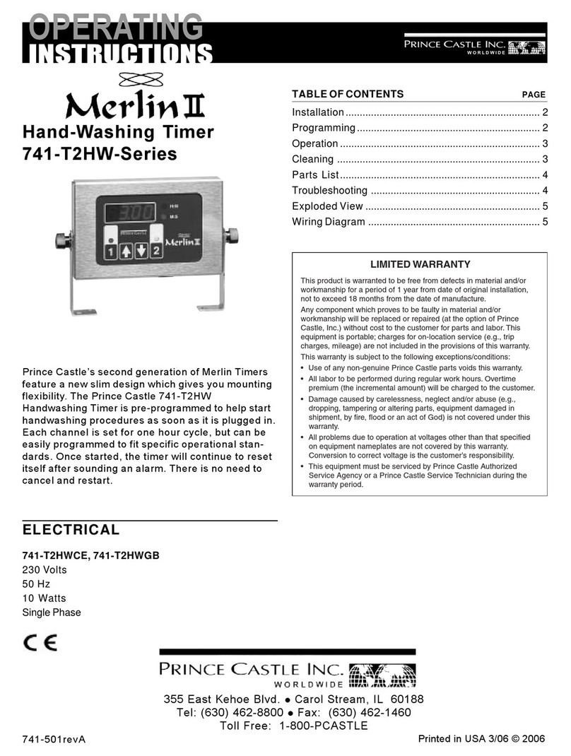 Prince Castle 741-T2HW Series operating instructions