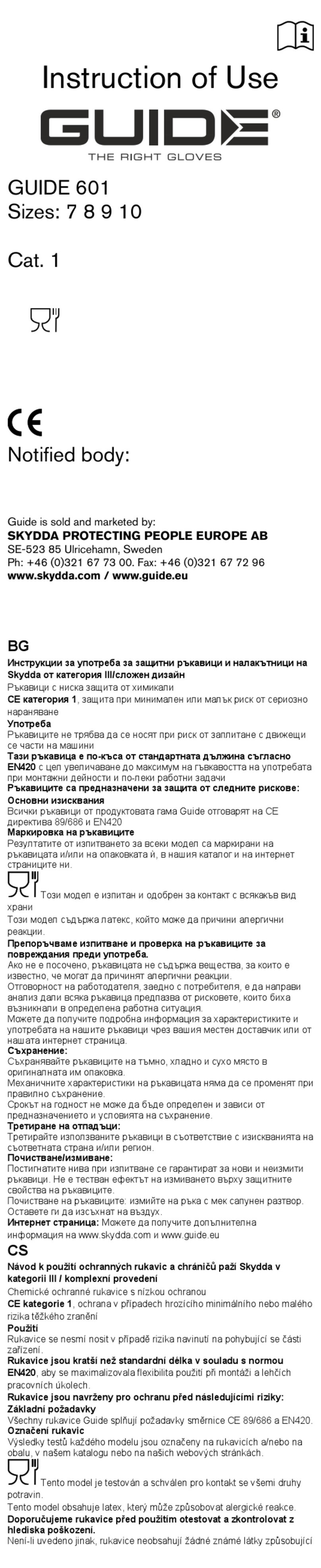 SKYDDA GUIDE 601 Instructions of use
