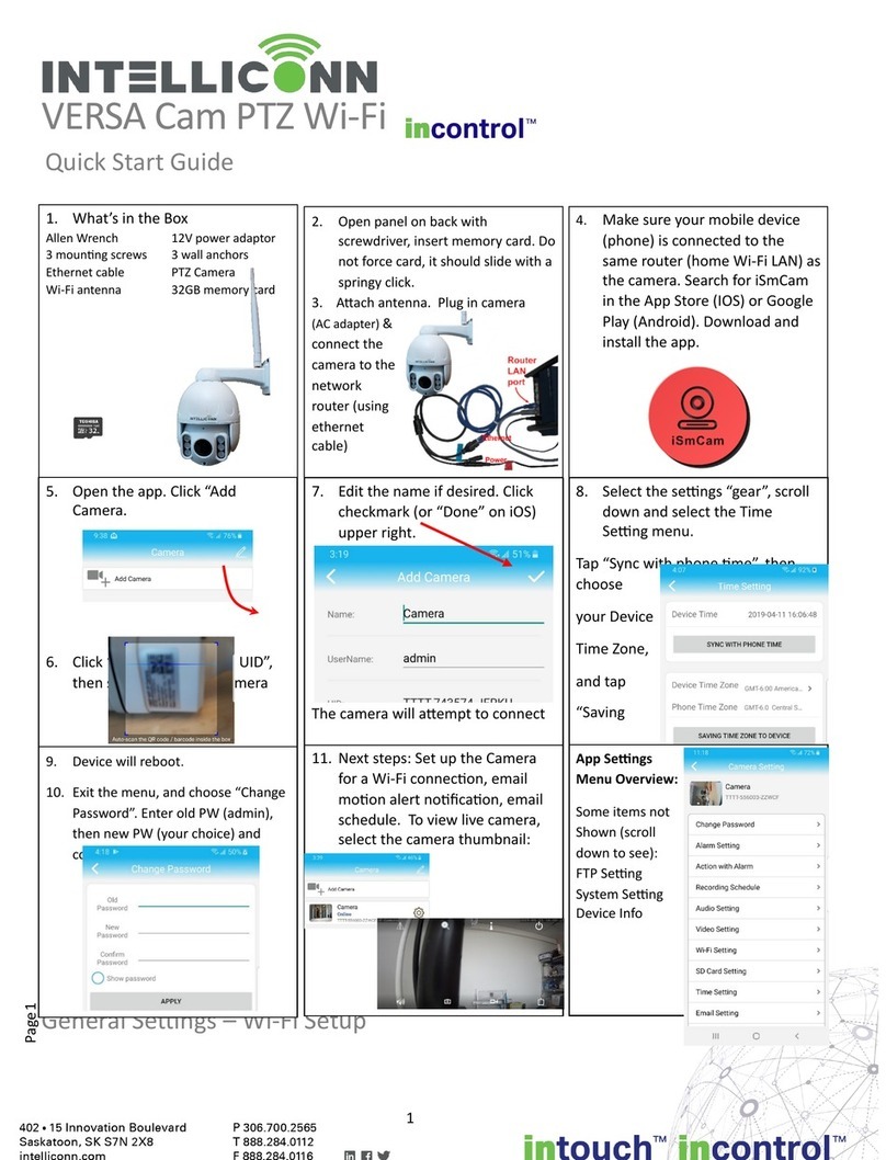 Intelliconn Incontrol Versa Cam PTZ Wi-Fi quick start guide