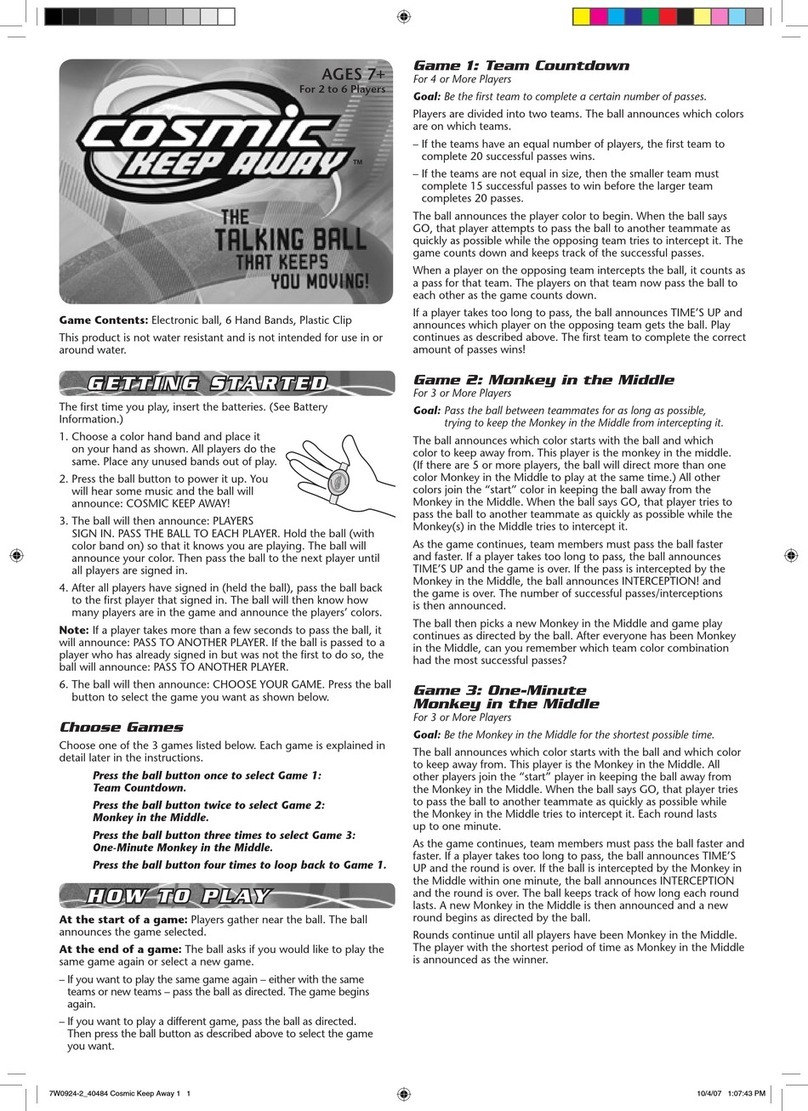 Parker Brothers Cosmic Keep Away Quick start manual