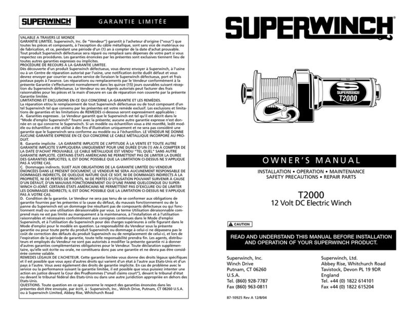Superwinch T2000 User manual Superwinch T2000 User manual