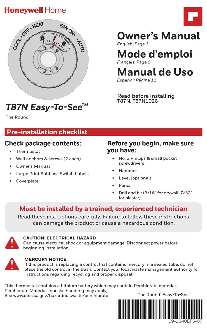 Honeywell EASY-TO-SEE T87N User manual