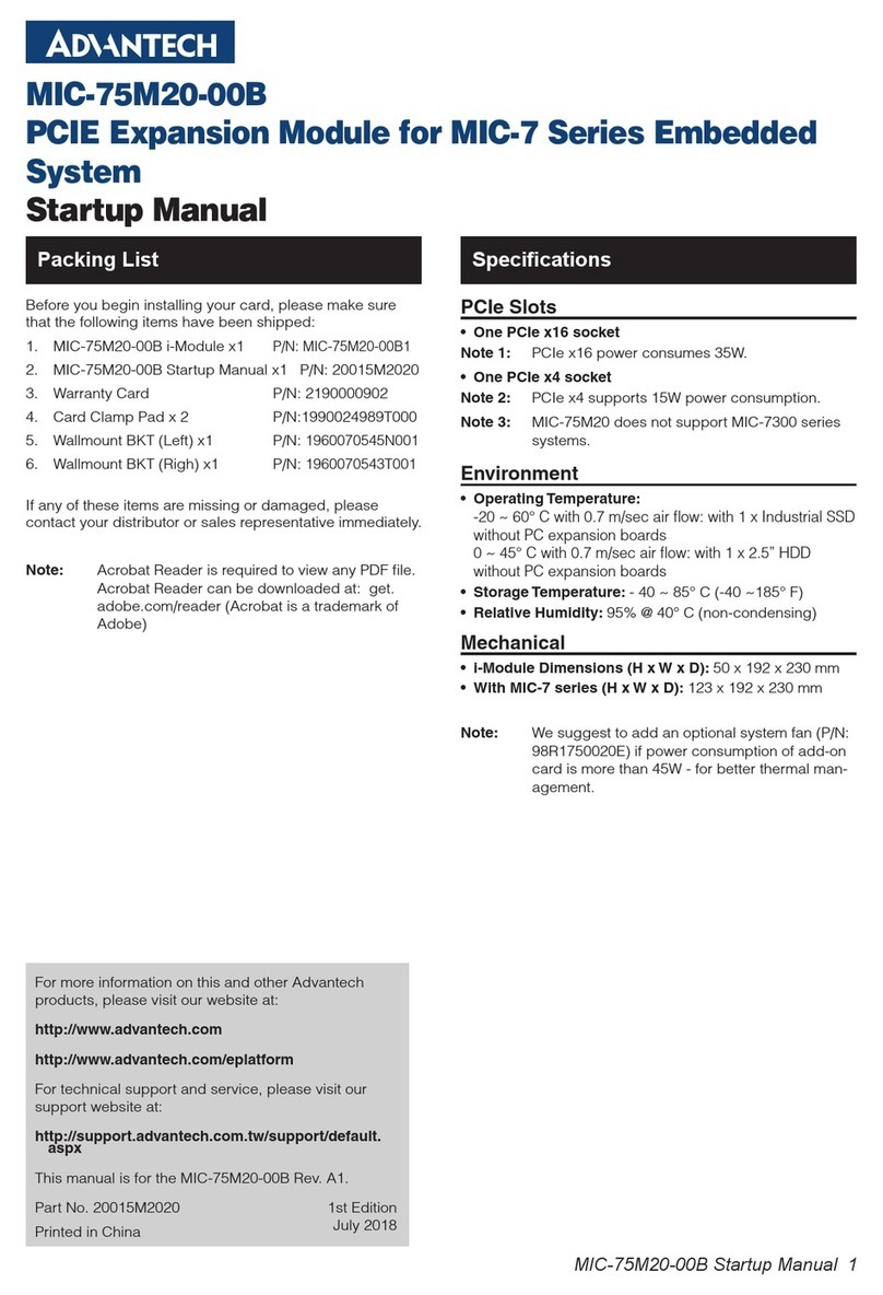 Advantech MIC-75M20-00B Startup manual