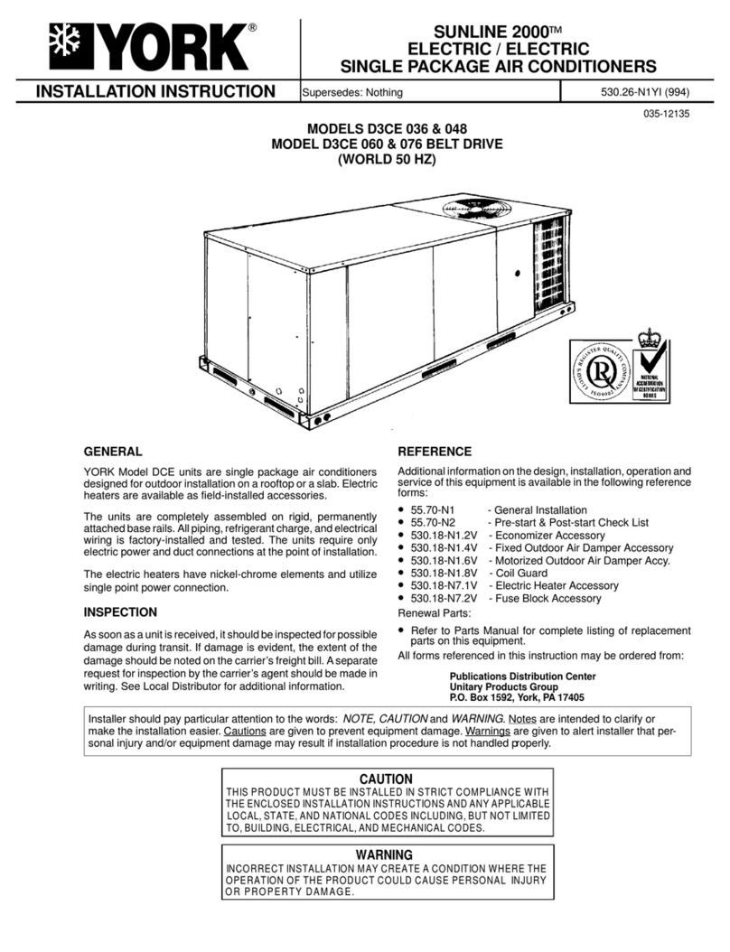 York SUNLINE 2000 D3CE 036 User manual
