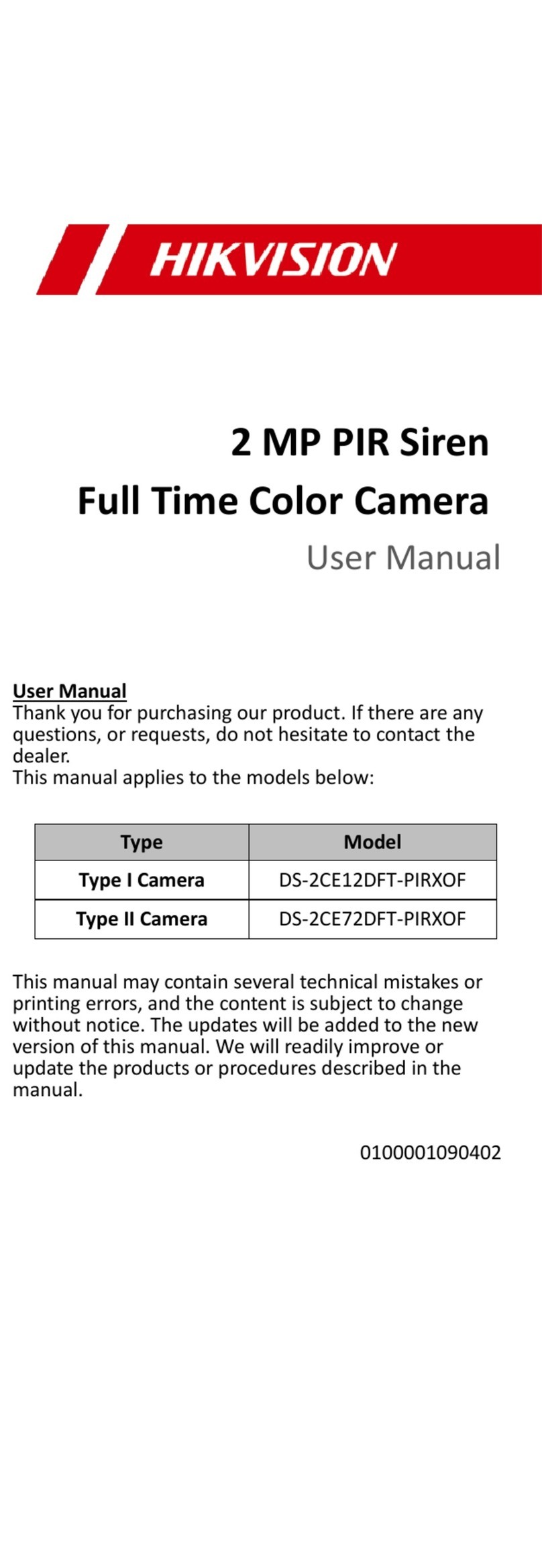 HIK VISION DS-2CE12DFT-PIRXOF user manual