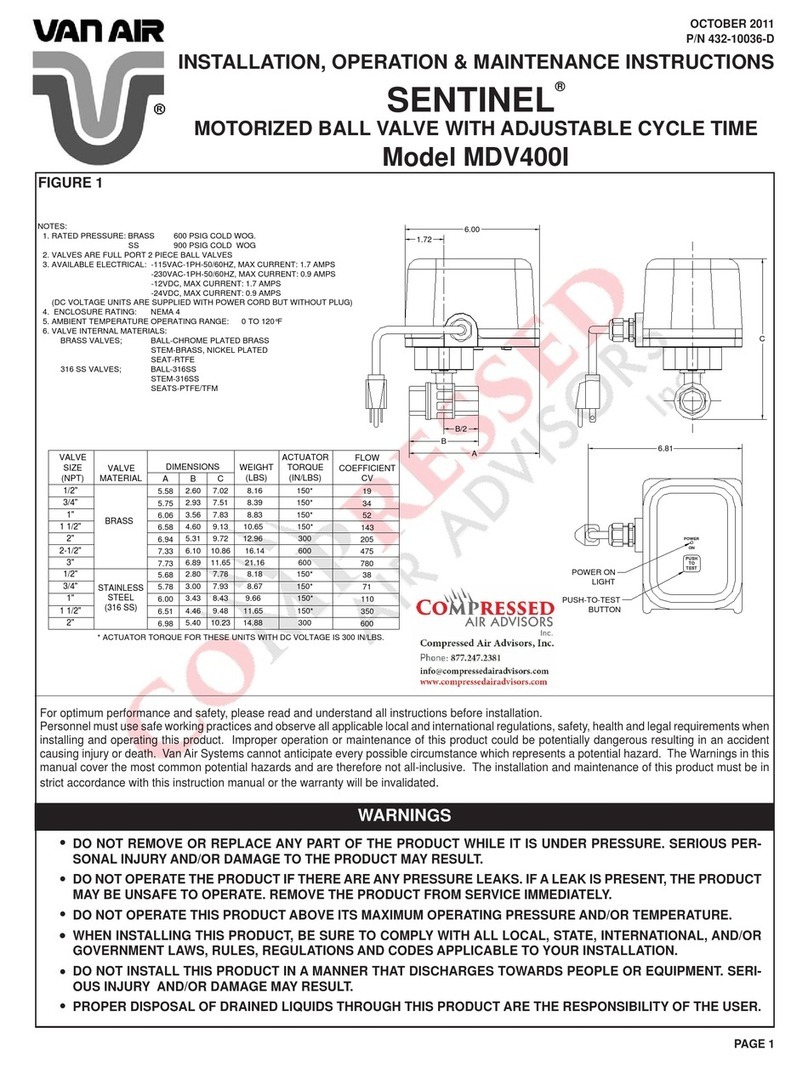 Van Air Systems Sentinel MDV400I Installation, operation & maintenance instructions