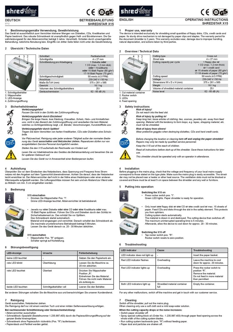 HSM shredstar X15 operating instructions