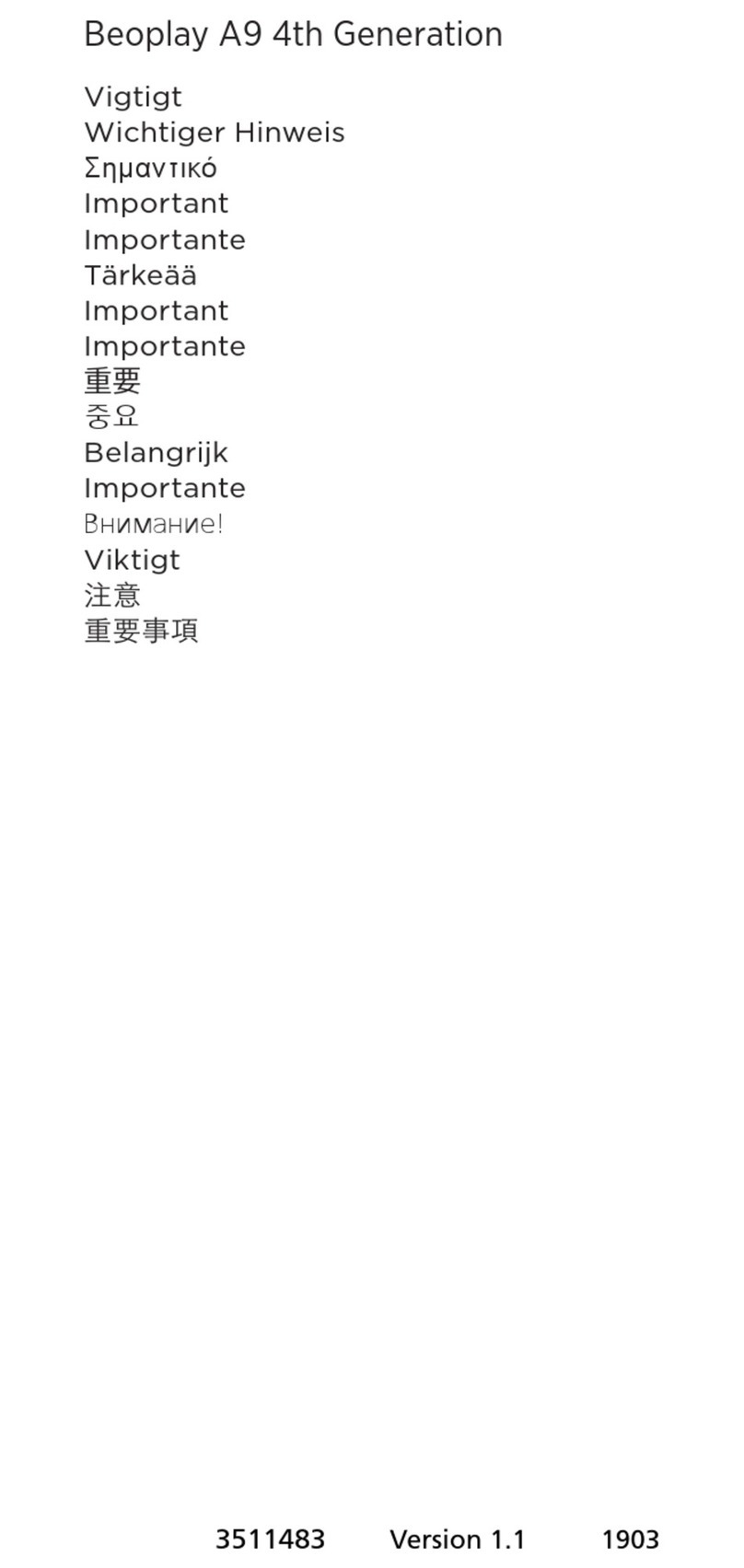 Bang & Olufsen Beoplay A9 4th Generation User manual