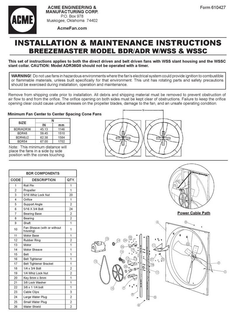 ACME BreezeMaster BDR36 W/WSS Installation and operating instructions