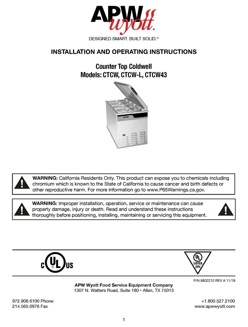 APW Wyott CTCW-L Installation and operating instructions
