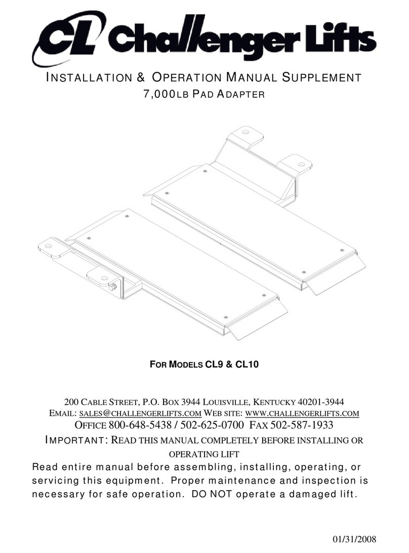 Challenger Lifts Versymmetric CL9 Installation & Operation Manual Supplement
