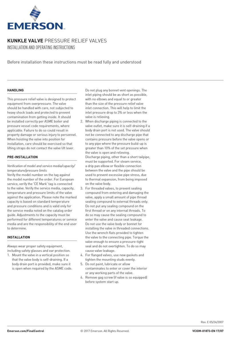 Emerson Kunkle Valve Series Installation and operating instructions