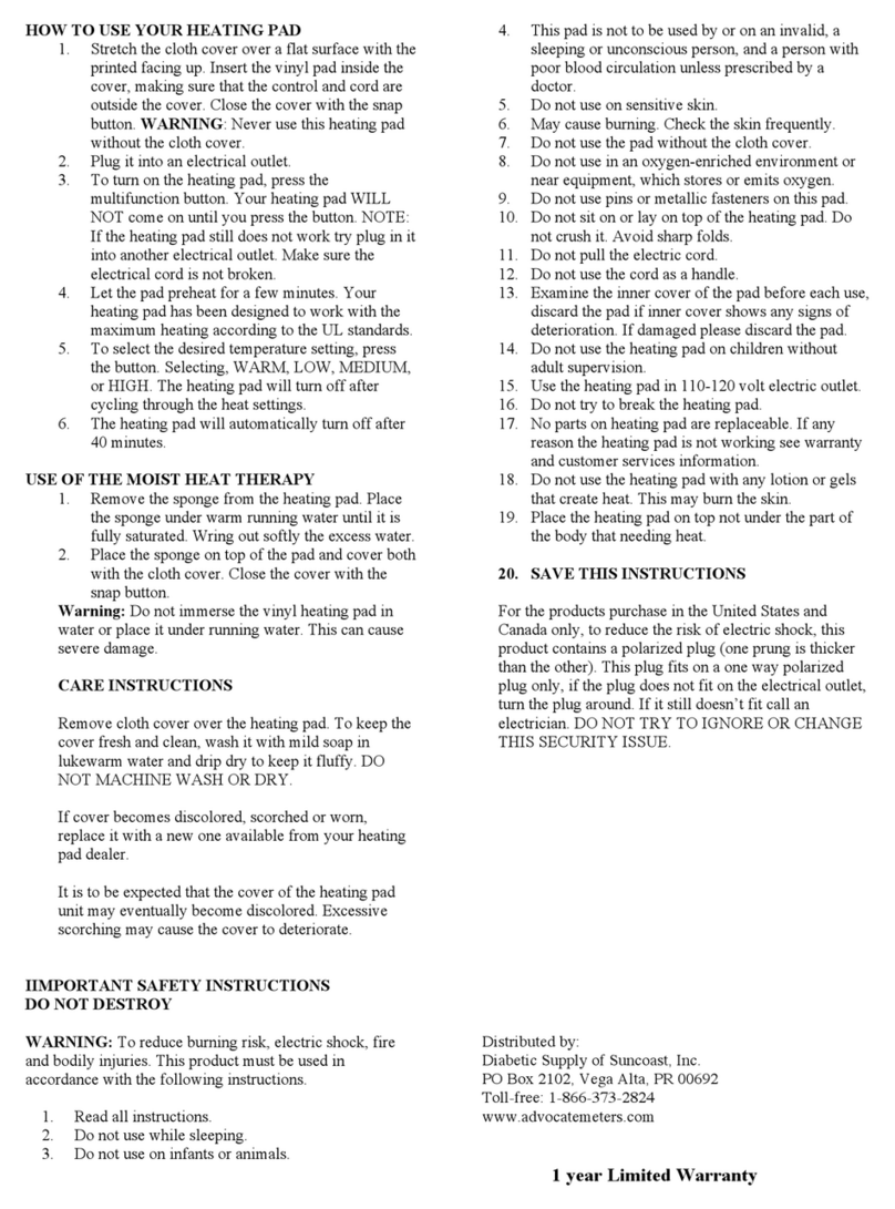 Diabetic Supply of Suncoast Advocate HEATING PAD manual Diabetic Supply of Suncoast Advocate HEATING PAD manual
